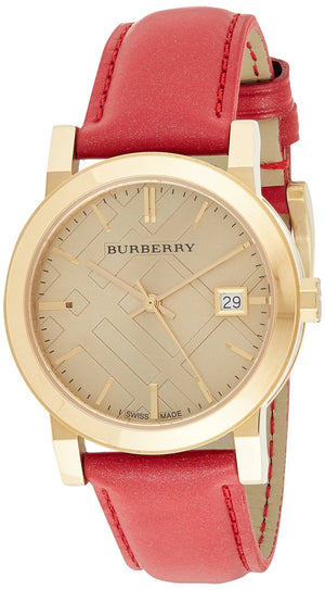 Burberry The City Gold Dial Red Leather Strap Watch for Women - BU9140 Authentic Buy Shop Now