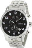 Hugo Boss Aeroliner Chronograph Black Dial Silver Steel Strap Watch For Men - 1512446 Authentic Buy Shop Now