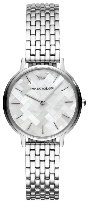 Emporio Armani Mother of Pearl Dial Silver Steel Strap Watch For Women - AR11112 Authentic Buy Shop Now