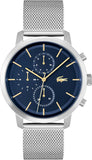 Lacoste Replay Chronograph Blue Dial Silver Mesh Strap Watch for Men - 2011256 Authentic Buy Shop Now