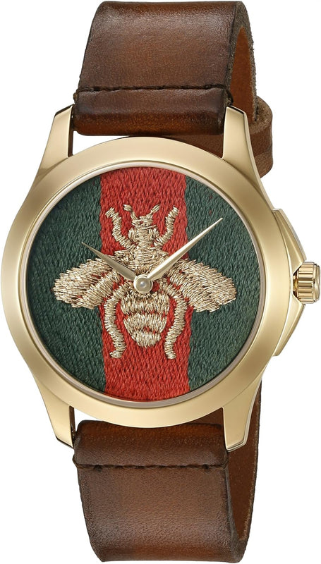 Gucci G Timeless Quartz Green & Red Dial Brown Leather Strap Watch For Men - YA126451 Authentic Buy Shop Now