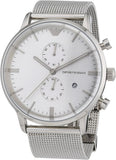 Emporio Armani Classic Chronograph Quartz Silver Dial Silver Mesh Bracelet Watch For Men - AR0390 Authentic Buy Shop Now