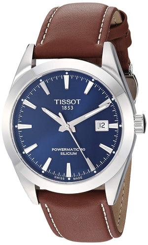 Tissot Gentlemen Powermatic 80 Silicium Blue Dial Brown Leather Strap Watch For Men - T127.407.16.041.00 Authentic Buy Shop Now