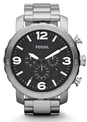Fossil Nate Chronograph Black Dial Silver Steel Strap Watch for Men - JR1353 Authentic Buy Shop Now
