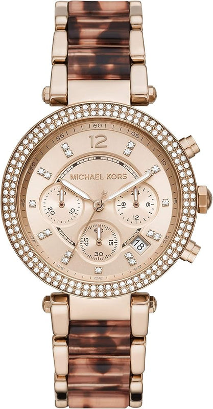 Michael Kors Parker Chronograph Rose Gold Dial Two Tone Steel Strap Watch For Women - MK6832 Authentic Buy Shop Now