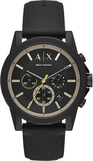 Armani Exchange Outerbanks Chronograph Black Dial Black Silicone Strap Watch For Men - AX1343 Authentic Buy Shop Now