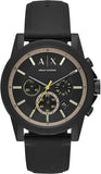 Armani Exchange Outerbanks Chronograph Black Dial Black Silicone Strap Watch For Men - AX1343 Authentic Buy Shop Now
