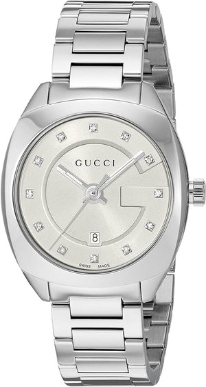Gucci G Frame Quartz Diamonds Silver Dial Silver Steel Strap Watch For Women - YA142504 Authentic Buy Shop Now
