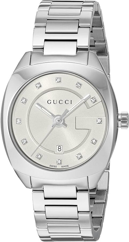 Gucci G Frame Quartz Diamonds Silver Dial Silver Steel Strap Watch For Women - YA142504 Authentic Buy Shop Now