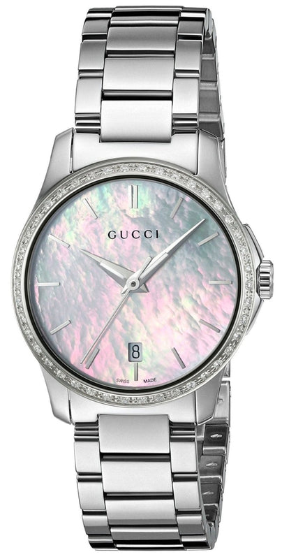 Gucci G Timeless Mother of Pearl Dial Silver Steel Strap Watch For Women - YA126543 Authentic Buy Shop Now