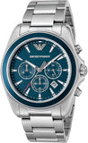 Emporio Armani Sportivo Chronograph Blue Dial Silver Steel Strap Watch For Men - AR6091 Authentic Buy Shop Now
