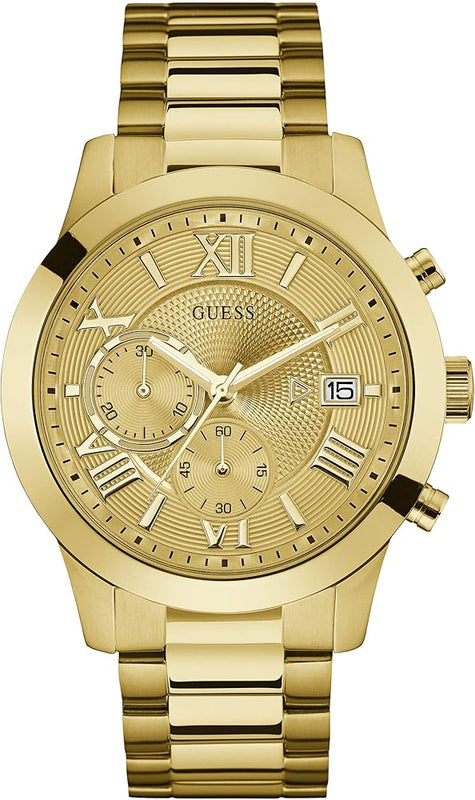 Guess Atlas Chronograph Gold Dial Gold Steel Strap Watch For Men - W0668G4 Authentic Buy Shop Now