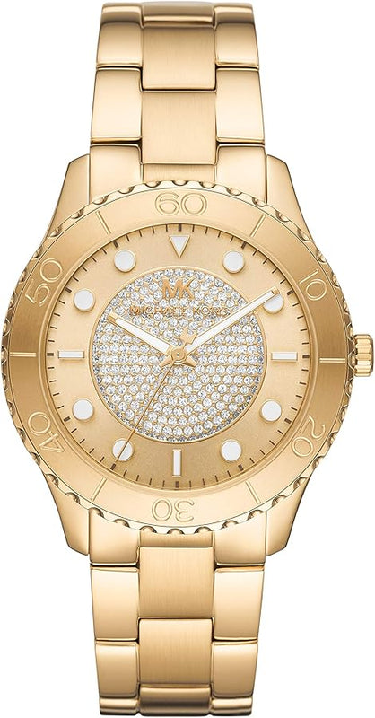Michael Kors Runway Three-Hand Gold Dial Gold Steel Strap Watch For Women - MK6911 Authentic Buy Shop Now