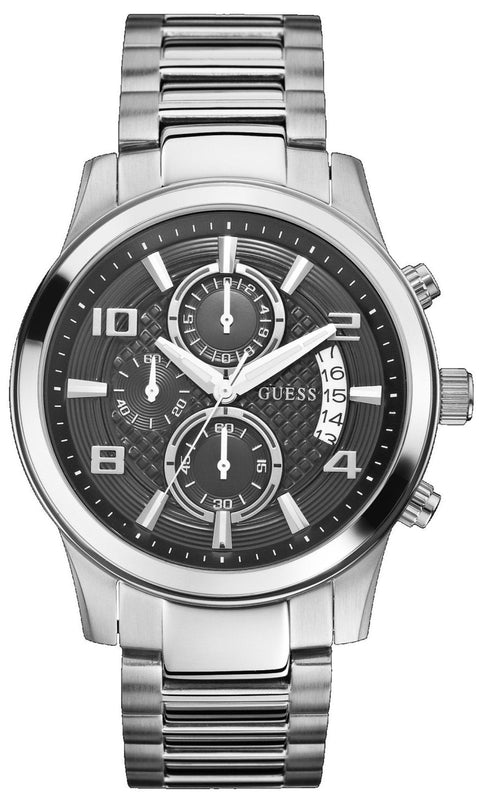 Guess Exec Chronograph Quartz Black Dial Silver Steel Strap Watch For Men - W0075G1 Authentic Buy Shop Now