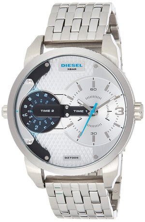 Diesel Mini Daddy Dual Time Silver Dial Stainless Steel Watch For Men - DZ7305 Authentic Buy Shop Now
