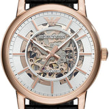 Emporio Armani Luigi Skeleton Silver Dial Black Leather Strap Watch For Men - AR60007 Authentic Buy Shop Now