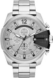 Diesel Mega Chief Chronograph Silver Dial Silver Steel Strap Watch For Men - DZ4501 Authentic Buy Shop Now