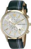 Emporio Armani Renato Chronograph Silver Dial Green Leather Strap Watch For Men - AR11233 Authentic Buy Shop Now
