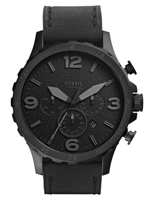 Fossil Nate Chronograph Black Dial Black Leather Strap Watch for Men - JR1354 Authentic Buy Shop Now