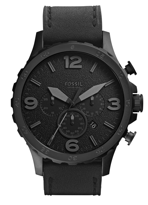 Fossil Nate Chronograph Black Dial Black Leather Strap Watch for Men - JR1354 Authentic Buy Shop Now