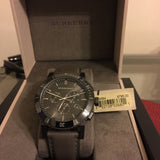 Burberry The City Chronograph Ion Plated Grey Dial Grey Leather Strap Watch for Men - BU9384 Authentic Buy Shop Now