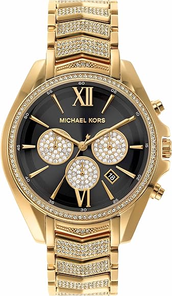 Michael Kors Whitney Chronograph Black Dial Gold Steel Strap Watch for Women - MK7224 Authentic Buy Shop Now