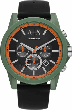 Armani Exchange Outerbanks Chronograph Black Dial Black Silicone Strap Watch For Men - AX1348 Authentic Buy Shop Now