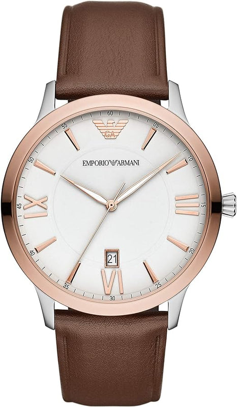 Emporio Armani Giovanni Quartz White Dial Brown Leather Strap Watch For Men - AR11211 Authentic Buy Shop Now