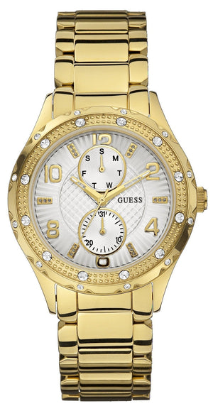 Guess Siren Diamonds Silver Dial Gold Steel Strap Watch for Women - W0442L2 Authentic Buy Shop Now