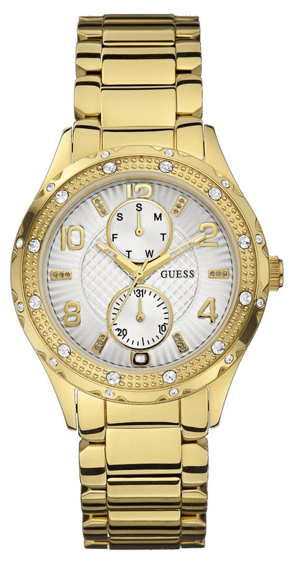 Guess Siren Diamonds Silver Dial Gold Steel Strap Watch for Women - W0442L2 Authentic Buy Shop Now