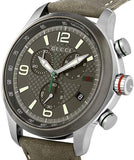 Gucci G Timeless Chronograph Grey Dial Grey Leather Strap Watch For Men - YA126242 Authentic Buy Shop Now