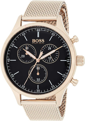 Hugo Boss Companion Chronograph Black Dial Rose Gold Steel Strap Watch For Men - 1513548 Authentic Buy Shop Now