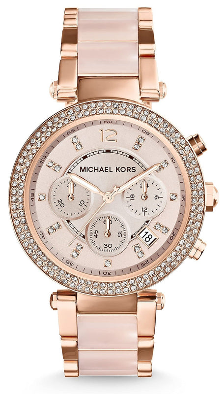 Michael Kors Ritz Chronograph Rose Gold Dial Two Tone Steel Strap Watch for Women - MK6307 Authentic Buy Shop Now
