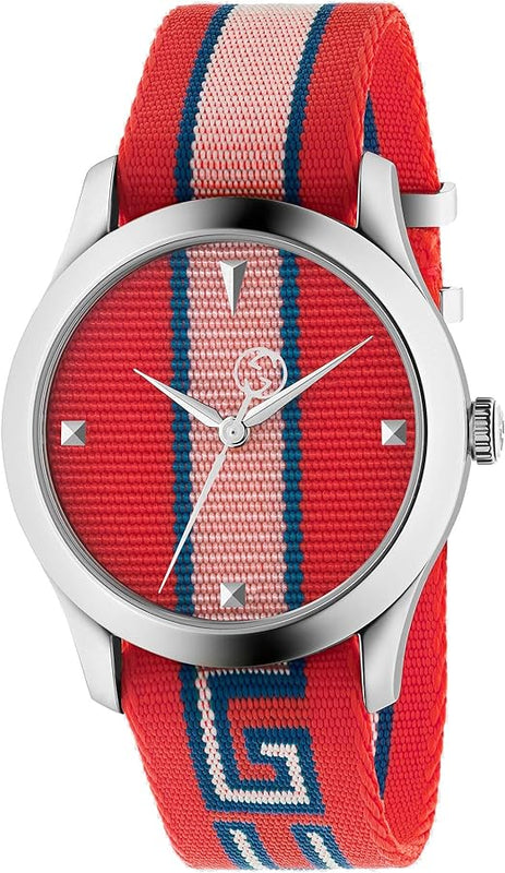 Gucci G Timeless Quartz Red Dial Two Tone NATO Strap Watch For Men - YA1264070 Authentic Buy Shop Now
