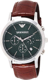 Emporio Armani Renato Chronograph Green Dial Brown Leather Strap Watch For Men - AR2493 Authentic Buy Shop Now