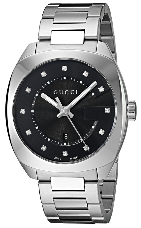 Gucci GG2570 Diamonds Black Dial Silver Steel Strap Watch For Women - YA142404 Authentic Buy Shop Now