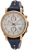 Fossil Original Boyfriend Chronograph White Dial Navy Blue Leather Strap Watch for Women - ES3838 Authentic Buy Shop Now