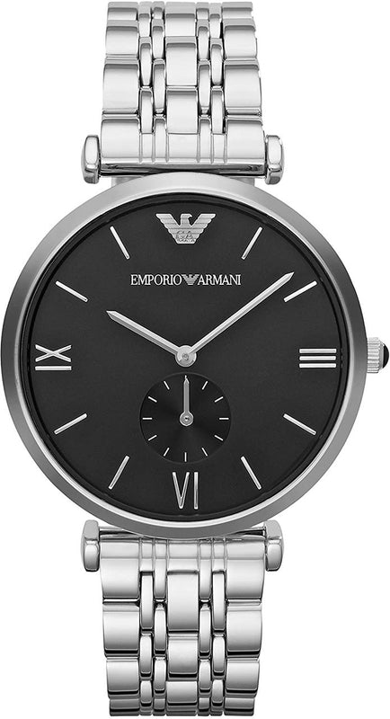 Emporio Armani Retro Black Dial Silver Steel Strap Watch For Men - AR1676 Authentic Buy Shop Now