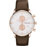 Emporio Armani Gianni Classic Chronograph White Dial Brown Leather Strap Watch For Men - AR0398 Authentic Buy Shop Now