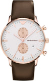 Emporio Armani Gianni Classic Chronograph White Dial Brown Leather Strap Watch For Men - AR0398 Authentic Buy Shop Now