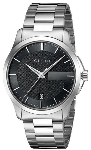 Gucci G Timeless Black Dial Silver Steel Strap Unisex Watch - YA126457 Authentic Buy Shop Now