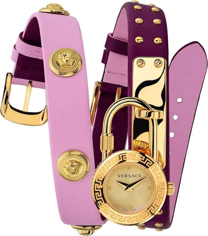 Versace Medusa Lock Icon Gold Dial Red Leather Strap Watch for Women - VEDW00319 Authentic Buy Shop Now