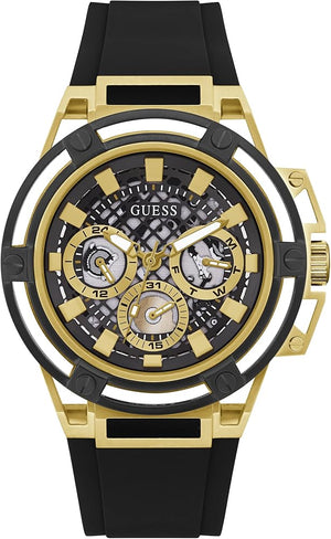 Guess Matrix Multifunction Gold Dial Black Rubber Strap Watch For Men - GW0423G2 Authentic Buy Shop Now