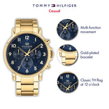 Tommy Hilfiger Daniel Chronograph Blue Dial Gold Steel Strap Watch for Men - 1710384 Authentic Buy Shop Now