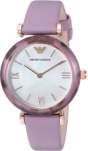 Emporio Armani Gianni Mother of Pearl Dial Purple Leather Strap Watch For Women - AR11003 Authentic Buy Shop Now