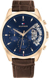 Tommy Hilfiger Baker Chronograph Blue Dial Brown Leather Strap Watch For Men - 1710453 Authentic Buy Shop Now
