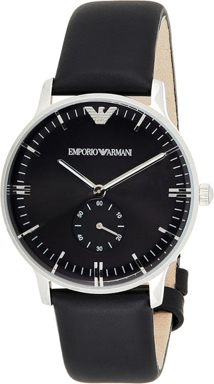 Emporio Armani Gianni Quartz Black Dial Black Leather Strap Watch For Men - AR0382 Authentic Buy Shop Now
