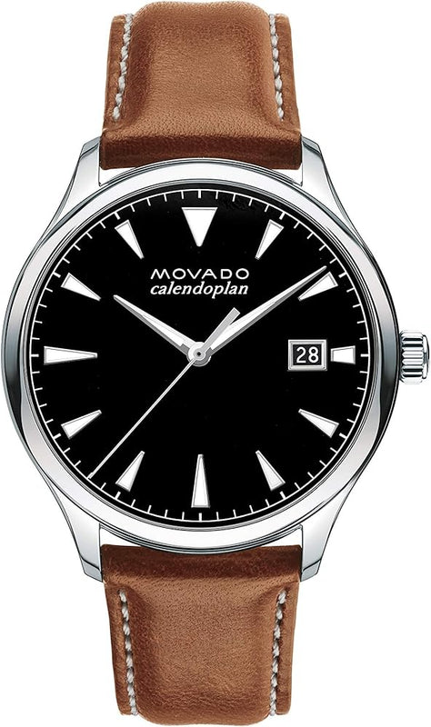 Movado Heritage Calendoplan Black Dial Brown Leather Strap Watch for Men - 3650001 Authentic Buy Shop Now