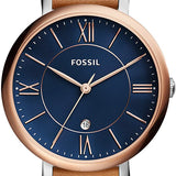 Fossil Jacqueline Three Hand Date Luggage Blue Dial Brown Leather Strap Watch for Women - ES4274 Authentic Buy Shop Now