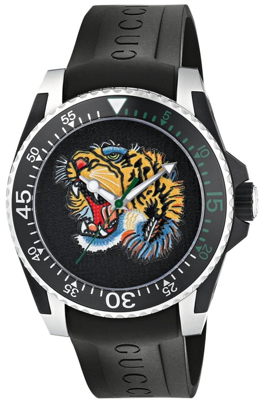Gucci Dive Tiger Black Dial Black Rubber Strap Watch For Men - YA136318 Authentic Buy Shop Now